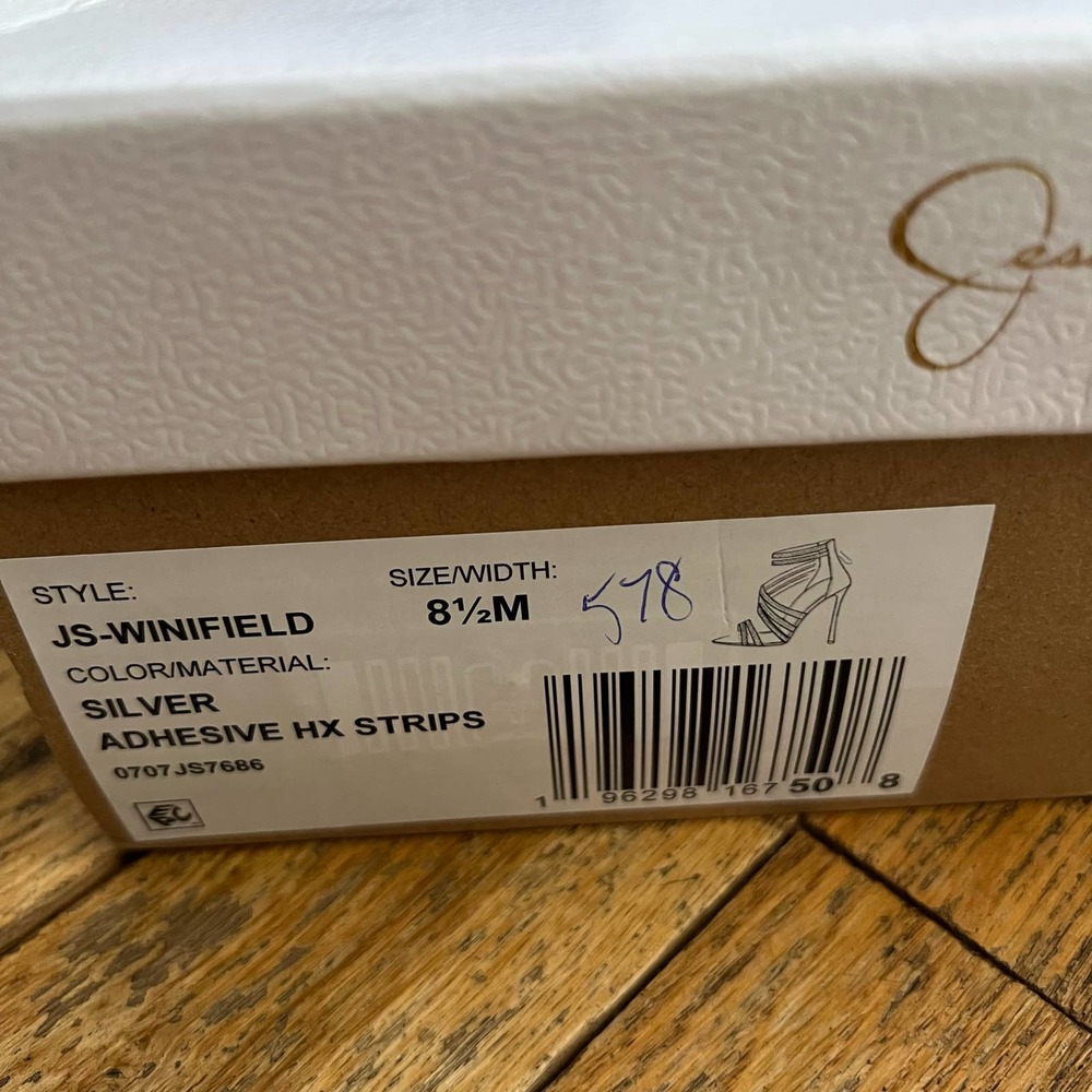 New Jessica Simpson Winifield Silver Rhinestone Heels Shoe Size 8.5 Strappy - Picture 9 of 9